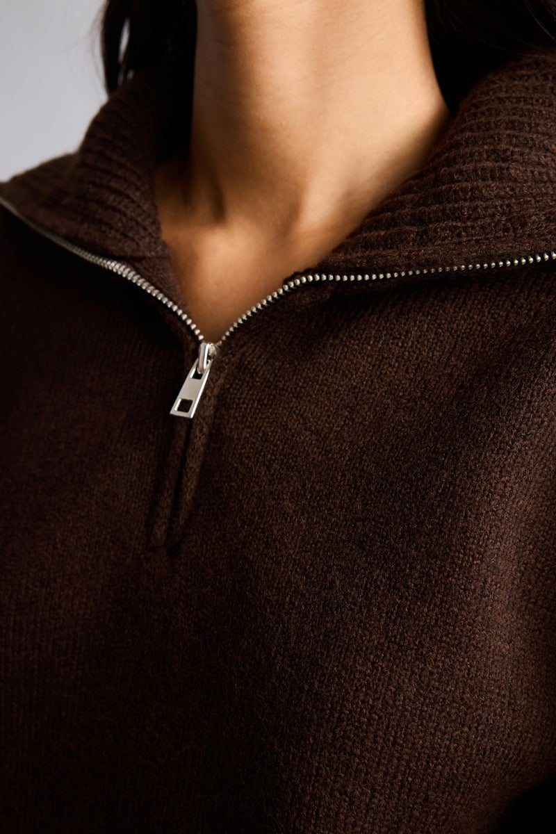DeFacto Brown Woman Regular Fit Half Zip Turtleneck Pullover Casual - Image 4