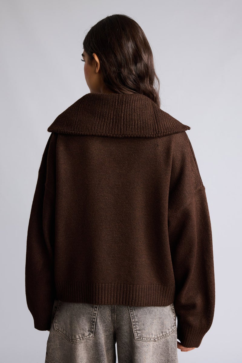 DeFacto Brown Woman Regular Fit Half Zip Turtleneck Pullover Casual - Image 5