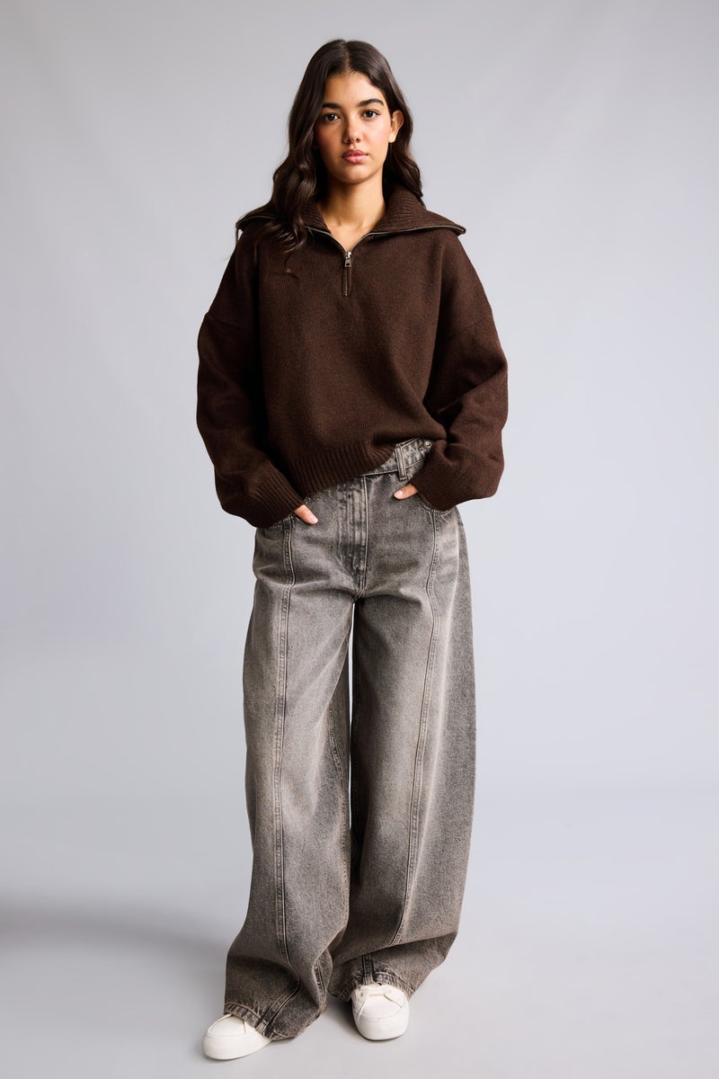 DeFacto Brown Woman Regular Fit Half Zip Turtleneck Pullover Casual - Image 2