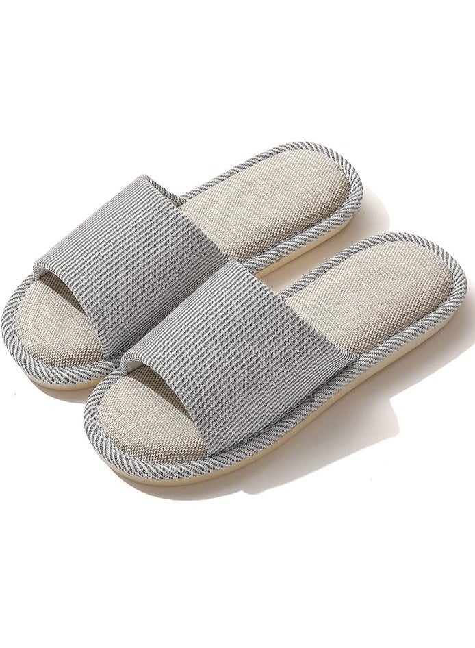JIJIe Slippers for Women Men Linen Slippers Open Toe House Shoes Summer Sandals for Indoor Outdoor Bedroom - Image 1