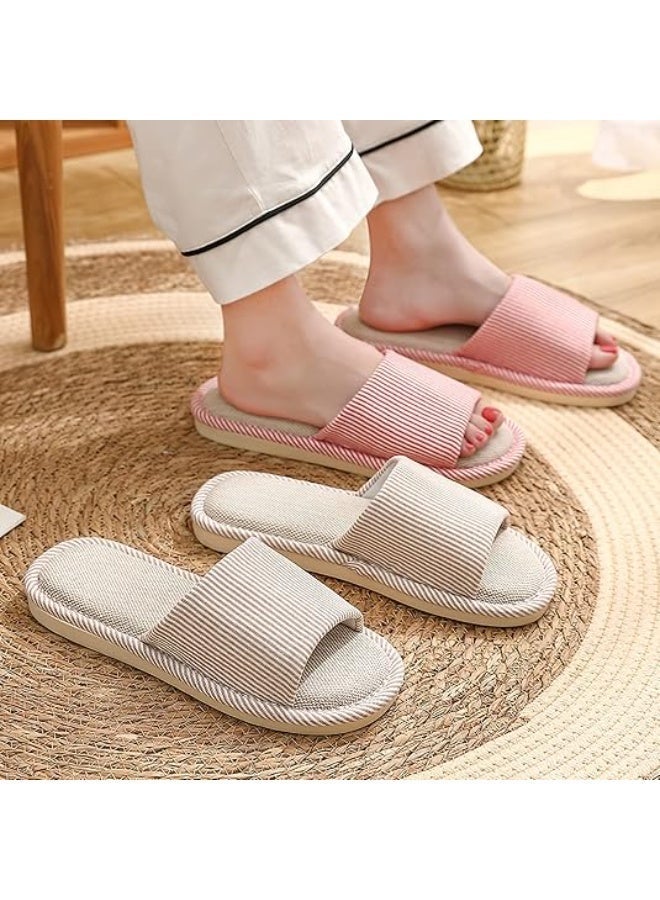 JIJIe Slippers for Women Men Linen Slippers Open Toe House Shoes Summer Sandals for Indoor Outdoor Bedroom - Image 2