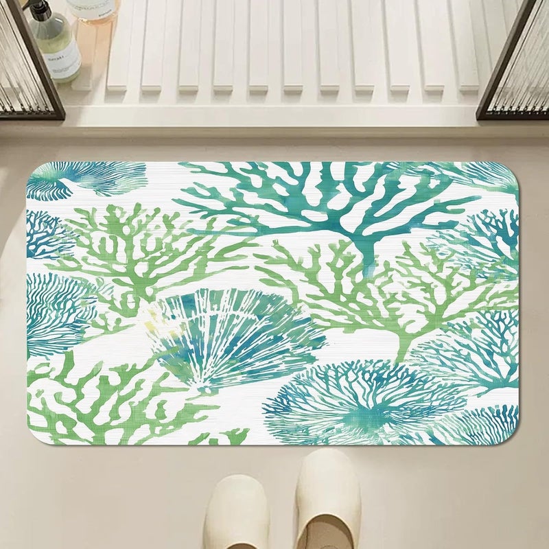 Ocean Bathroom Rug, Coastal Beach Bath Mat, Teal Coral Seashell Bathmats, Sea Nautical Rug for Bathroom, Non Slip Floor Mat, Bathmat Absorbent & Washable & Quick Dry, 24x36 inch - Image 3