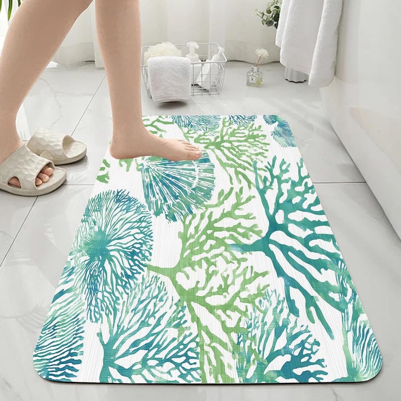 Ocean Bathroom Rug, Coastal Beach Bath Mat, Teal Coral Seashell Bathmats, Sea Nautical Rug for Bathroom, Non Slip Floor Mat, Bathmat Absorbent & Washable & Quick Dry, 24x36 inch - Image 4