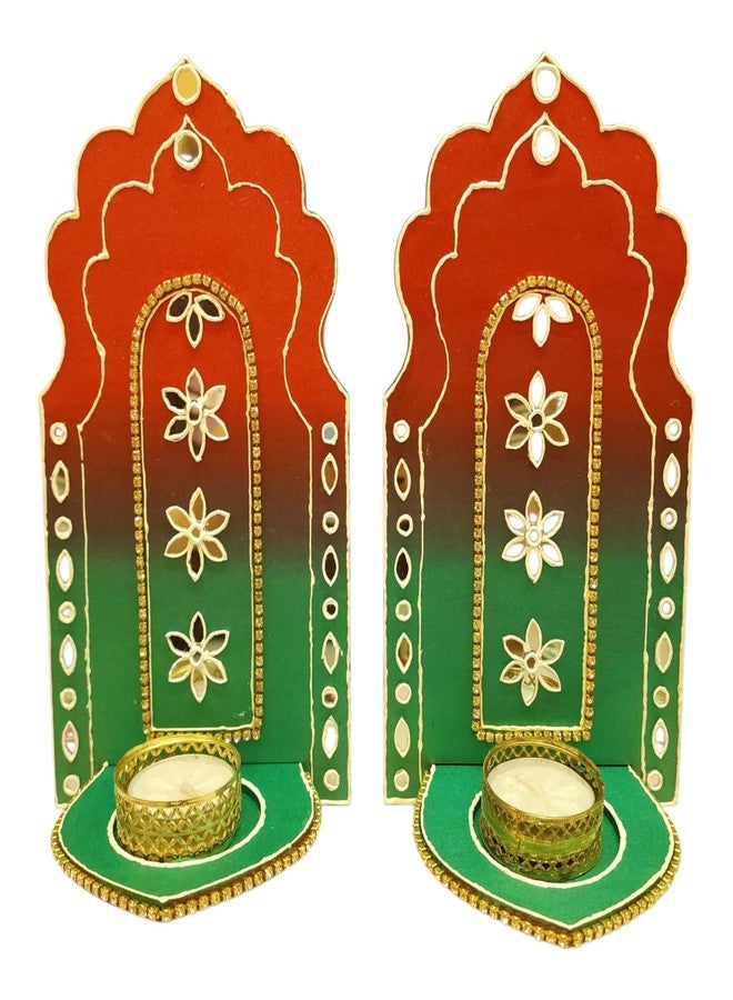 Netra Arts حاملات شموع خشبية جدارية من نيترا آرتس، تأتي مع شمعتين صغيرتين، مثالية لتزيين المنزل وتقديمها كهدية في الأعياد (قد يختلف اللون، مجموعة من قطعتين). - Image 5
