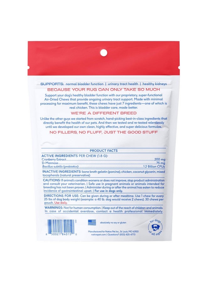 Native Pet Dog UTI Treatment - Cranberry Supplement for Dogs Bladder Control & Kidney Support - Prevent Urinary Tract Infection and Urinary Incontinence - Made with Real Cranberry Extract - 30 Chews - Image 2