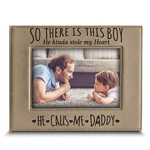 BELLA BUSTA- So There is This Boy He Kinda Stole my Heart, He Calls me Daddy-Daddy and Me-Father's Day Gift-Father and Son-Engraved Leather Picture Frame (5 x 7 Horizontal) - Image 1