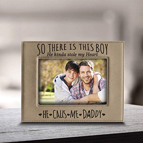 BELLA BUSTA- So There is This Boy He Kinda Stole my Heart, He Calls me Daddy-Daddy and Me-Father's Day Gift-Father and Son-Engraved Leather Picture Frame (5 x 7 Horizontal) - Image 2
