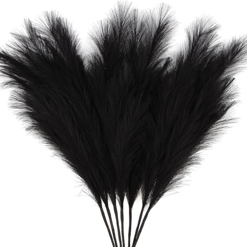 ZIFTY 7Pcs 3831FT Black Pampas Grass Large Tall Fluffy Artificial Fake Black Flowers Gothic Decor Bulrush Reed Grass Black Decor for Bedroom Bathroom Wedding Black
