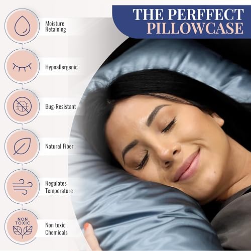 Blissy Silk Pillowcase - 100% Pure Mulberry Silk - 22 Momme 6A High-Grade Fibers - Silk Pillow Cover for Hair & Skin - Regular, Queen & King (Ash Blue, King) - Image 4
