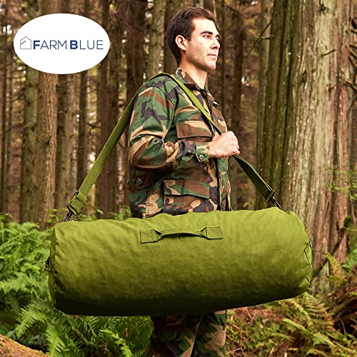 Farm Blue حقيبة دفل زيبير طراز جي آي من فارم بلو - حقائب دفل عسكرية ثقيلة - حقيبة دفل قماش قطن عسكرية - حقيبة تخييم معززة - سحاب قوي ومقبض مركزي (زيتوني، كبير) - Image 3