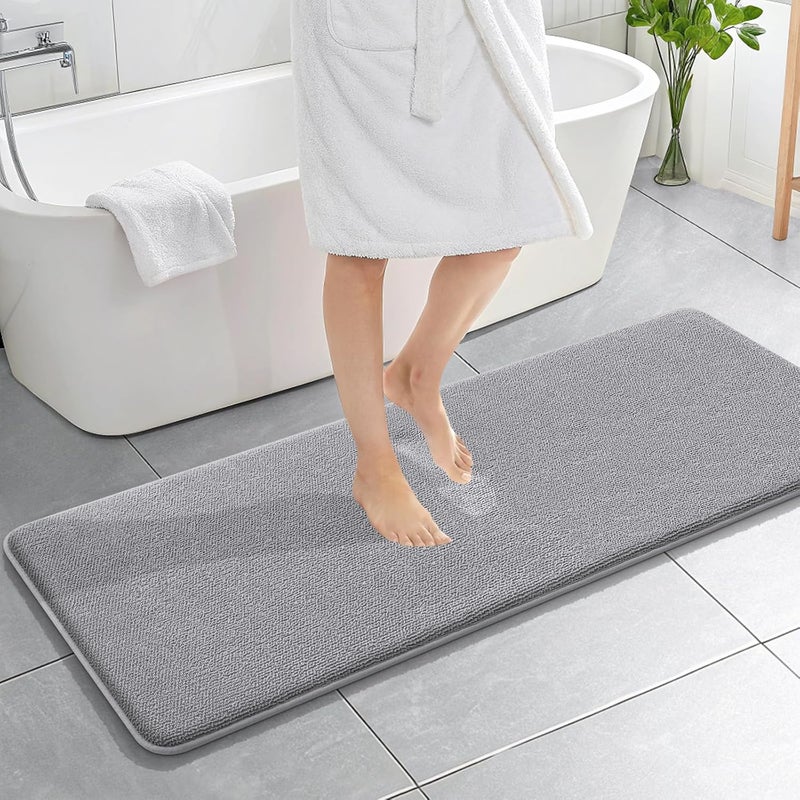 OLANLY Thick Memory Foam Bath Mat Rug 59x20, Extra Soft Absorbent Bathroom Rug, Quick Dry Bath Mats, Non-Slip, Machine Washable Carpet for Bathroom, Tub and Shower, Home Decor Accessories, Grey - Image 1