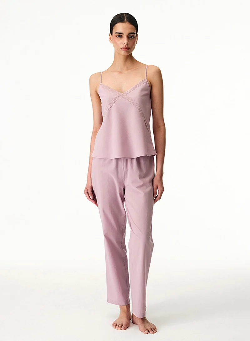 Penti Women's Cotton Lounge Petal Sleeveless Pajama Set - Rose