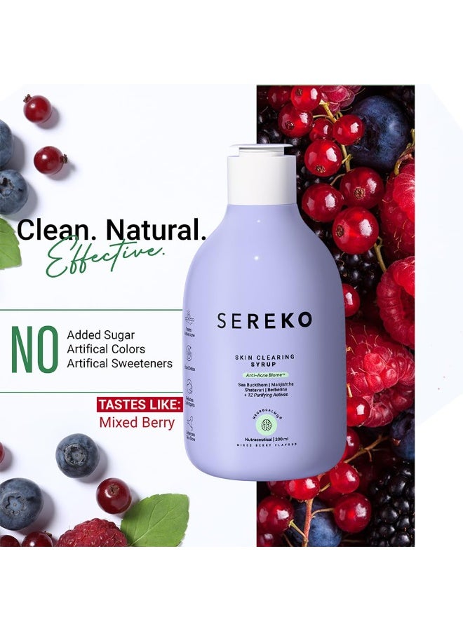 Sereko Skin Clearing Syrup Acne & Pimple Control With Sea Buckthorn, Manjishtha, Shatavri & Berberine + 12 Purifying Actives | Blood Purifier| Enhances Skin Glow | Mixed Berry Flavour- 200 ML - Pack of 1 - Image 2