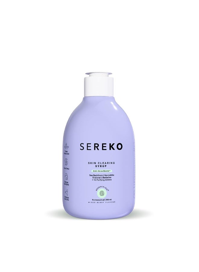 Sereko Skin Clearing Syrup Acne & Pimple Control With Sea Buckthorn, Manjishtha, Shatavri & Berberine + 12 Purifying Actives | Blood Purifier| Enhances Skin Glow | Mixed Berry Flavour- 200 ML - Pack of 1 - Image 1