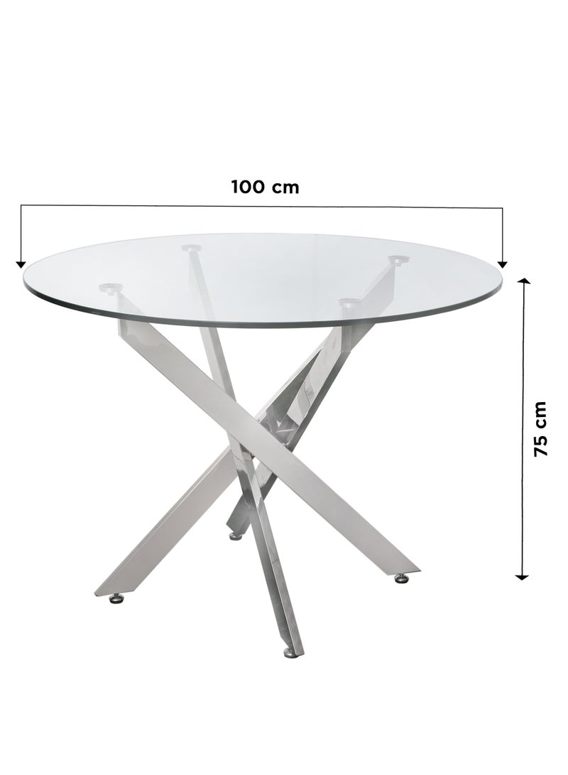 VANITY LIVING Round Dining Table Set, Modern Davos Chrome Frame and Glass Top Dinner Breakfast Table + 2 Milan Grey Velvet Dining Chairs for Kitchen and Dining Room - Image 3