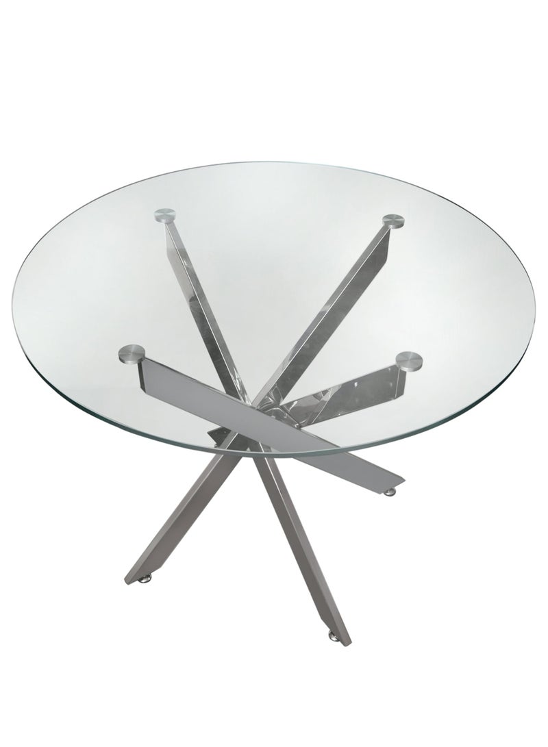 VANITY LIVING Round Dining Table Set, Modern Davos Chrome Frame and Glass Top Dinner Breakfast Table + 2 Milan Grey Velvet Dining Chairs for Kitchen and Dining Room - Image 5