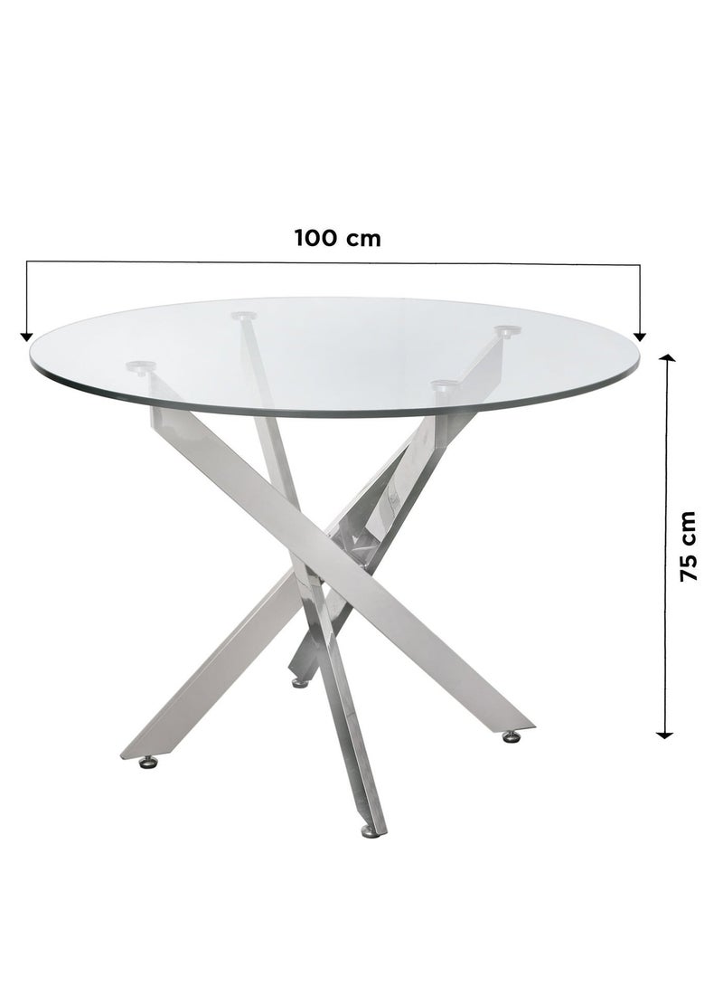 VANITY LIVING Round Dining Table Set, Modern Davos Chrome Frame and Glass Top Dinner Breakfast Table + 2 Milan Grey Velvet Dining Chairs for Kitchen and Dining Room - Image 4