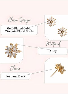 Just Peachy Gold-Plated Zirconia Flower-Shaped Stud Earrings – Elegant and Sparkling Jewelry for Women, Featuring a Delicate Floral Design. Hypoallergenic, Lightweight, and Comfortable, Perfect for Adding a Touch of Grace to Any Outfit. - pzsku/Z9B6DC49433D010EEF8A7Z/45/_/1729840199/4906854b-b910-4de9-b694-8c15f194829f