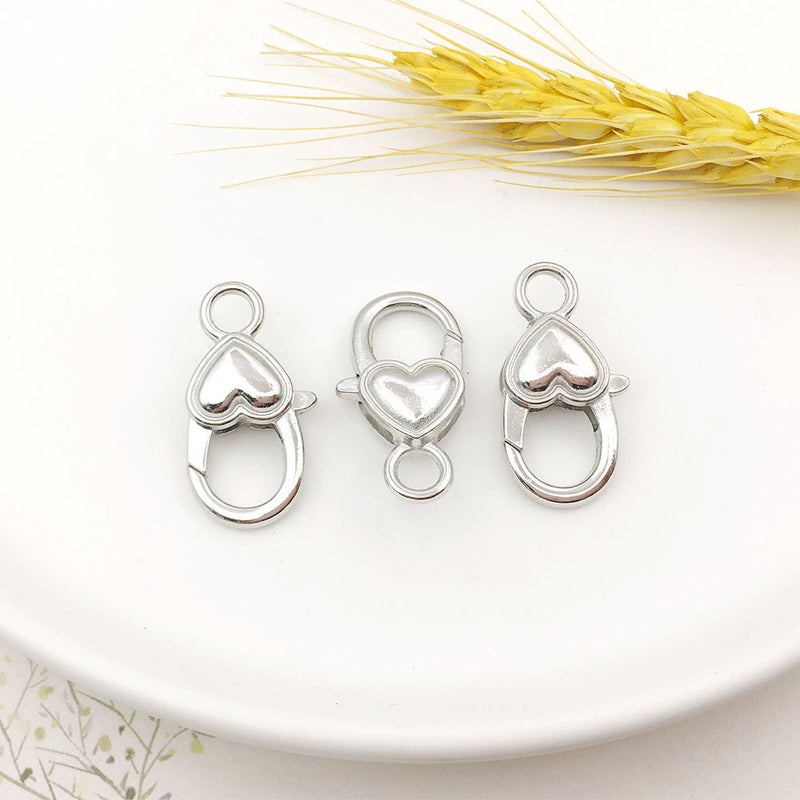 Heart-Shaped Lobster Clasp DIY Keychain Accessory White K smooth surface 14x26mm-13004 