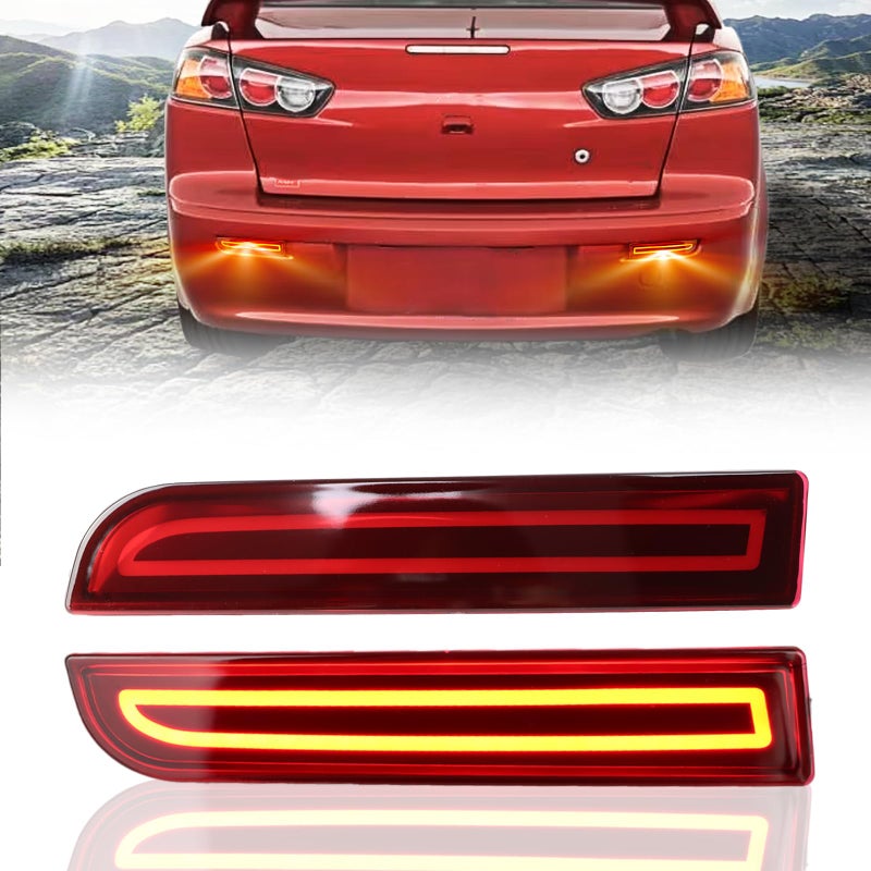 GEEGEETOP Red Lens LED Rear Reflector Bumper Fog Light Assembly Compatible With Mitsubishi Lancer 20082017Evolution X 20082017Outlander 20112012 RED STYLE