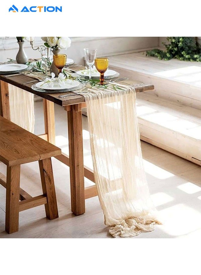 ACTION Table Runners Beige Boho for Wedding Decoration 90 x 400 cm Cheesecloth Table Runner Mousse Muslin Table Runner Rustic Gauze Fabric Cheese Cloth Table Runner for Baby Shower Vintage Birthday - Image 1