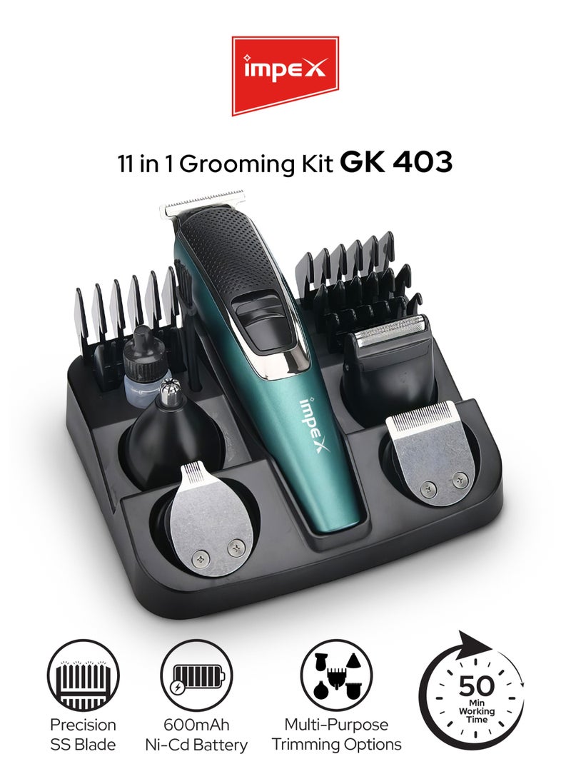 Impex Multi Grooming Kit 11-in-1, All-In-One Professional Styling Hair Trimmer, Rechargeable, Self Sharpening Stainless Steel Blade,5 Combs, Hair Clipper, Precision Trimmer, Nose, Beard, Body, Micro Shaver,50 Mins Run Time,2 Year Warranty, GK 403 - Blue and Black - Image 1