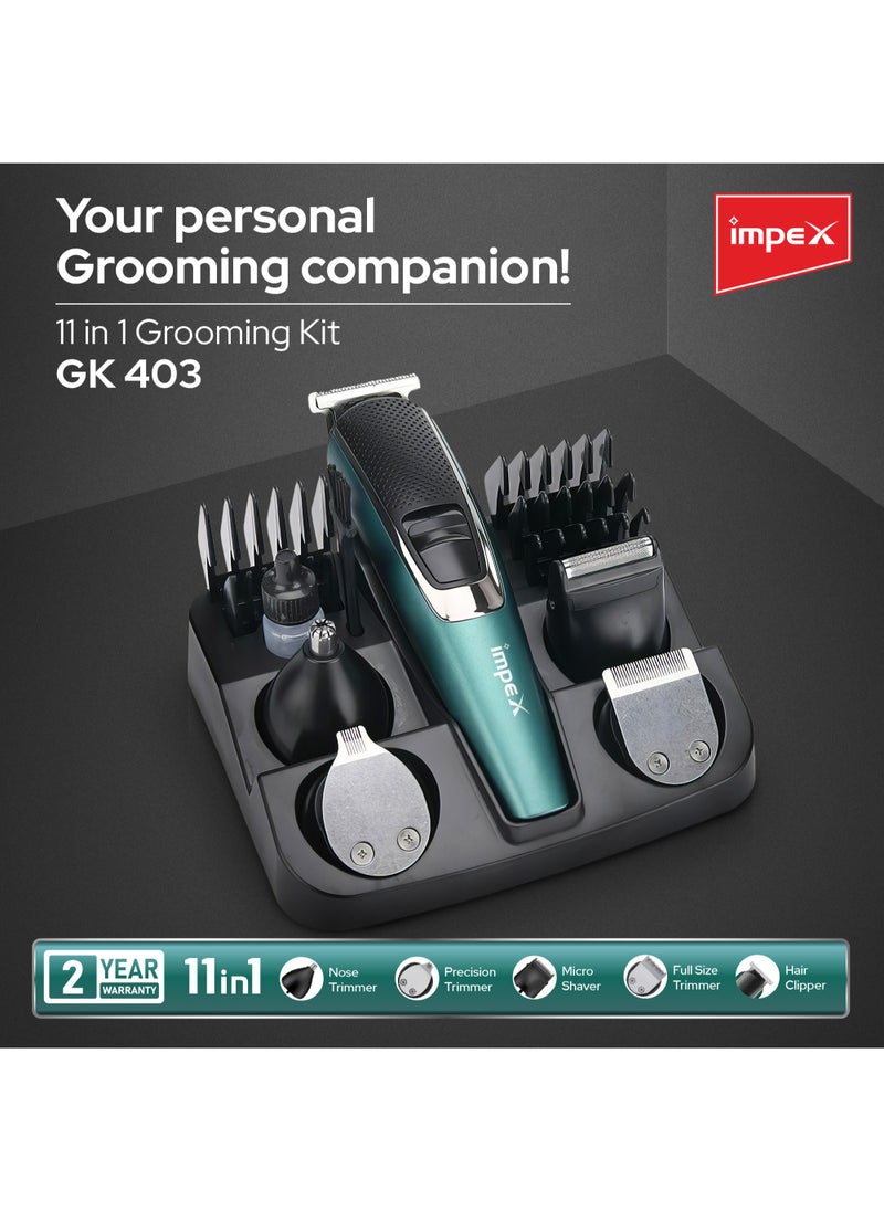 Impex Multi Grooming Kit 11-in-1, All-In-One Professional Styling Hair Trimmer, Rechargeable, Self Sharpening Stainless Steel Blade,5 Combs, Hair Clipper, Precision Trimmer, Nose, Beard, Body, Micro Shaver,50 Mins Run Time,2 Year Warranty-GK 403  - Image 2