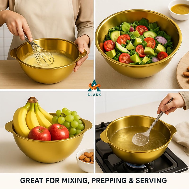 Alark Alark Stainless Steel Double Handles Cooking Pot with Tableware Polishing Serving Noodles, Soup, Pasta Round Bowl Serving Tray and Induction Cooker (Gold) Fast Heating Cooking Pot for Home Kitchen - Image 4