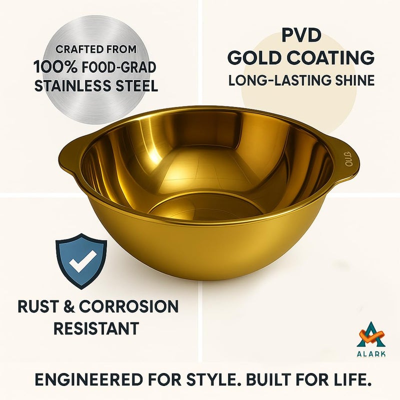 Alark Alark Stainless Steel Double Handles Cooking Pot with Tableware Polishing Serving Noodles, Soup, Pasta Round Bowl Serving Tray and Induction Cooker (Gold) Fast Heating Cooking Pot for Home Kitchen - Image 5