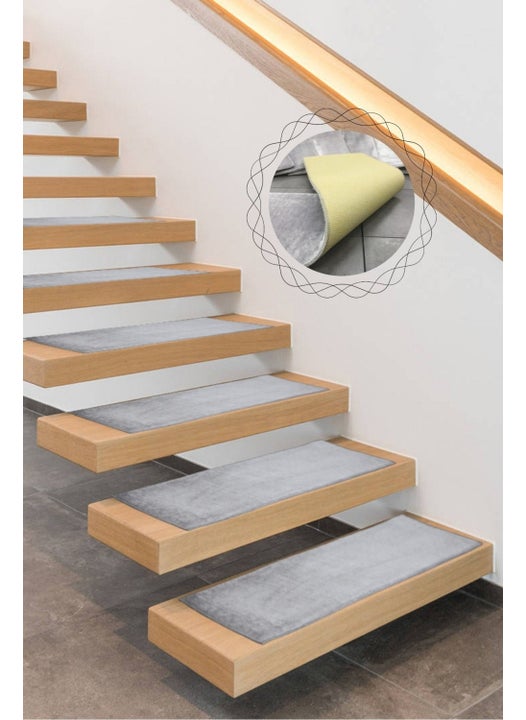 Comfort Gray (1 Piece) Pufidik Plush Stair Carpet Non-Slip Leather Based Step Mat