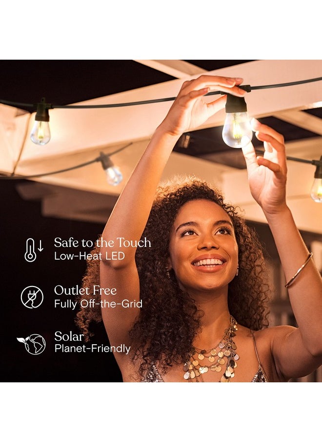 brightech - Brightech Ambience Pro Solar Powered Outdoor String Lights, 27ft Remote Control Commercial Grade Waterproof Patio Lights, 12 Edison Bulbs, Shatterproof LED String Lights for Outside - 1W Soft White - Image 1