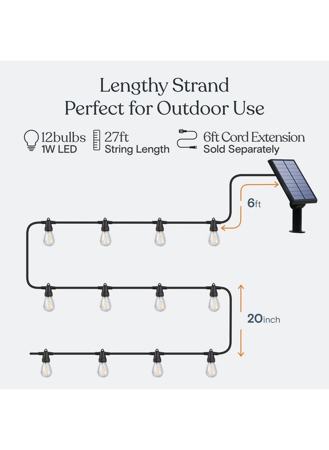 brightech - Brightech Ambience Pro Solar Powered Outdoor String Lights, 27ft Remote Control Commercial Grade Waterproof Patio Lights, 12 Edison Bulbs, Shatterproof LED String Lights for Outside - 1W Soft White - Image 1