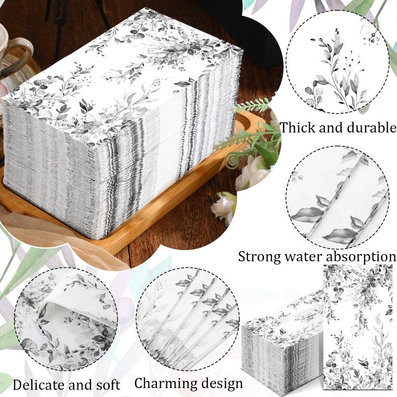 Seajan Seajan 200 Pcs Gray Eucalyptus Paper Guest Napkins Disposable Hand Towels for Bathroom Paper Disposable Guest Towels Napkins for Spring and Summer Wedding Bathroom Birthday Dinner Party  - Image 4