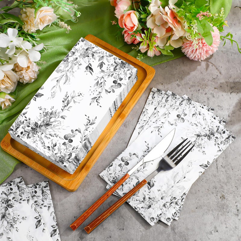Seajan Seajan 200 Pcs Gray Eucalyptus Paper Guest Napkins Disposable Hand Towels for Bathroom Paper Disposable Guest Towels Napkins for Spring and Summer Wedding Bathroom Birthday Dinner Party  - Image 3