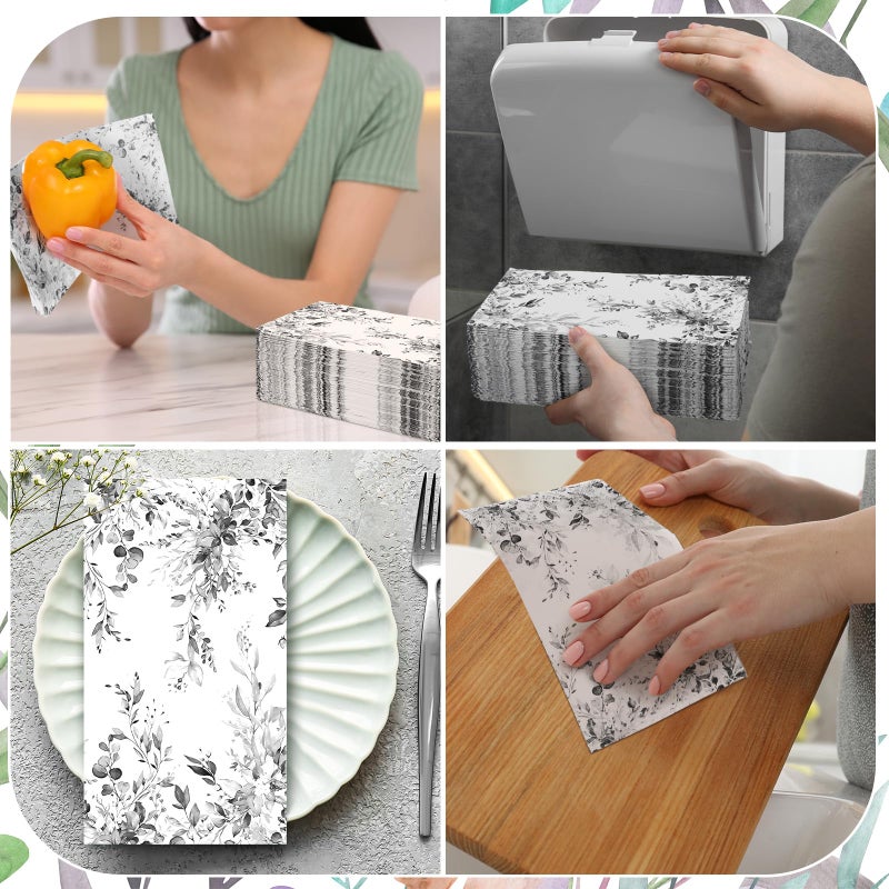 Seajan Seajan 200 Pcs Gray Eucalyptus Paper Guest Napkins Disposable Hand Towels for Bathroom Paper Disposable Guest Towels Napkins for Spring and Summer Wedding Bathroom Birthday Dinner Party  - Image 5