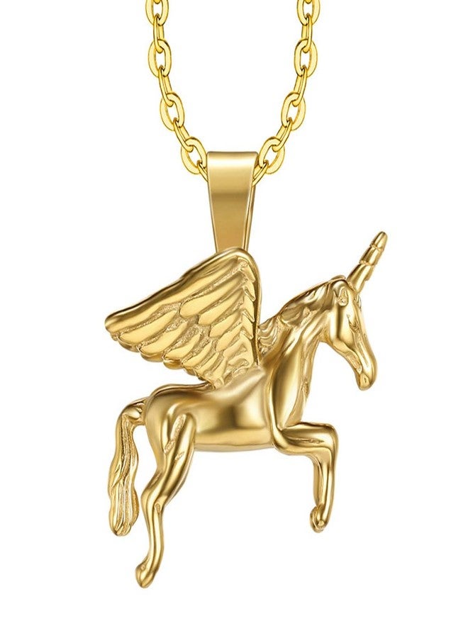 Jemant Unicorn Necklace For Women Men Stainless Steel 18k Gold Plated Anime Animal Unicorn With Wings Pendant Necklace 20inch Chain Non Tarnish Jewelry Easter Mother's Day Gift For Mom Niece (Gold) - Image 1