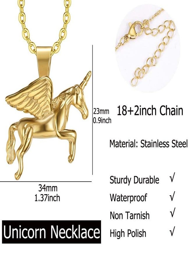 Jemant Unicorn Necklace For Women Men Stainless Steel 18k Gold Plated Anime Animal Unicorn With Wings Pendant Necklace 20inch Chain Non Tarnish Jewelry Easter Mother's Day Gift For Mom Niece (Gold) - Image 5