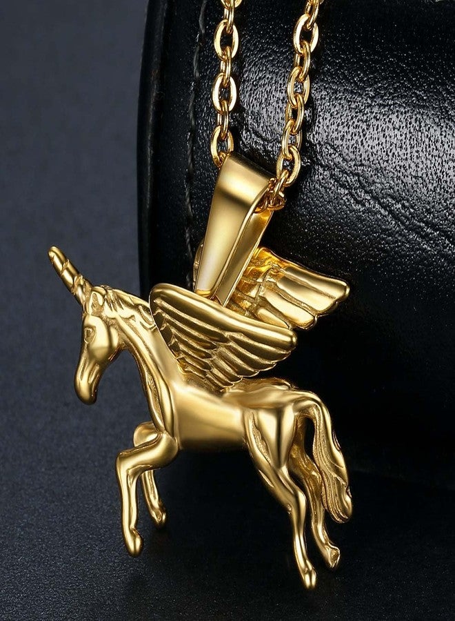 Jemant Unicorn Necklace For Women Men Stainless Steel 18k Gold Plated Anime Animal Unicorn With Wings Pendant Necklace 20inch Chain Non Tarnish Jewelry Easter Mother's Day Gift For Mom Niece (Gold) - Image 3