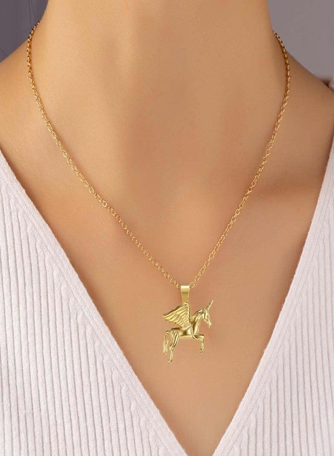 Jemant Unicorn Necklace For Women Men Stainless Steel 18k Gold Plated Anime Animal Unicorn With Wings Pendant Necklace 20inch Chain Non Tarnish Jewelry Easter Mother's Day Gift For Mom Niece (Gold) - Image 2
