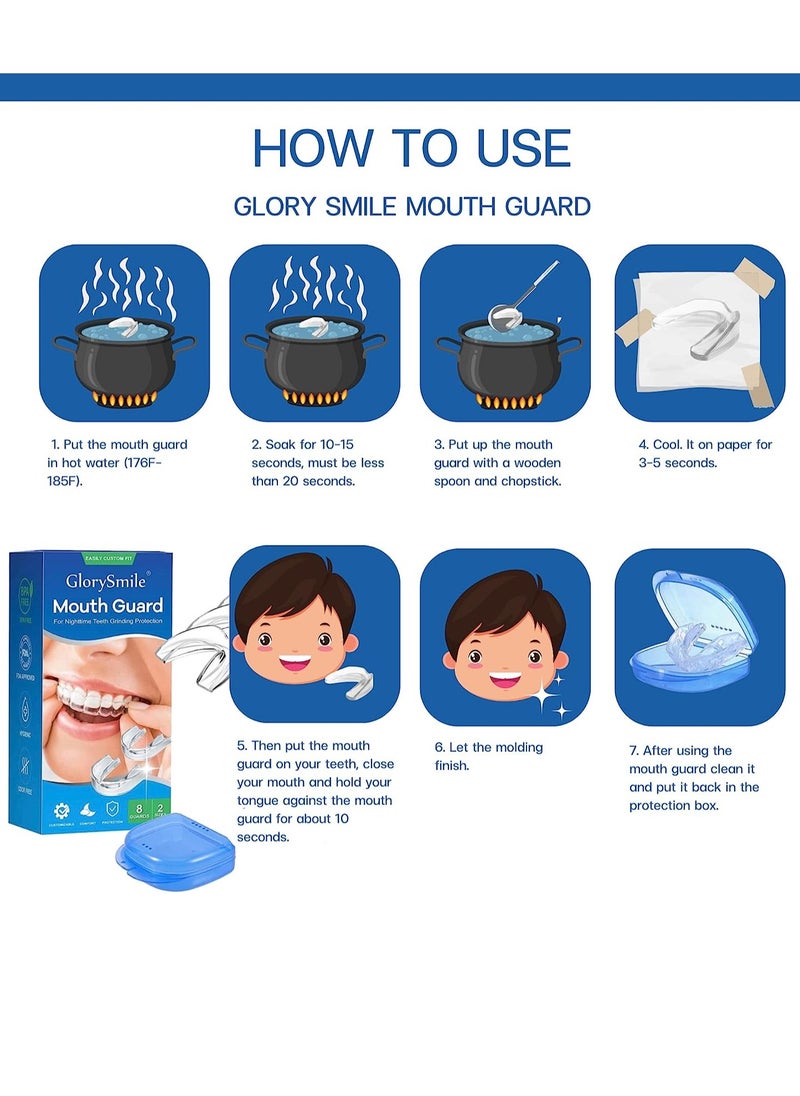 GlorySmile - 8 Pcs 2 Sizes Mouth Guard for Clenching Teeth at Night Upgraded Mouth Guard for Teeth Grinding Moldable Mouth Guard Stops Bruxism and Teeth Grinding with Two Travel Cases Dental Night Guards - Image 1