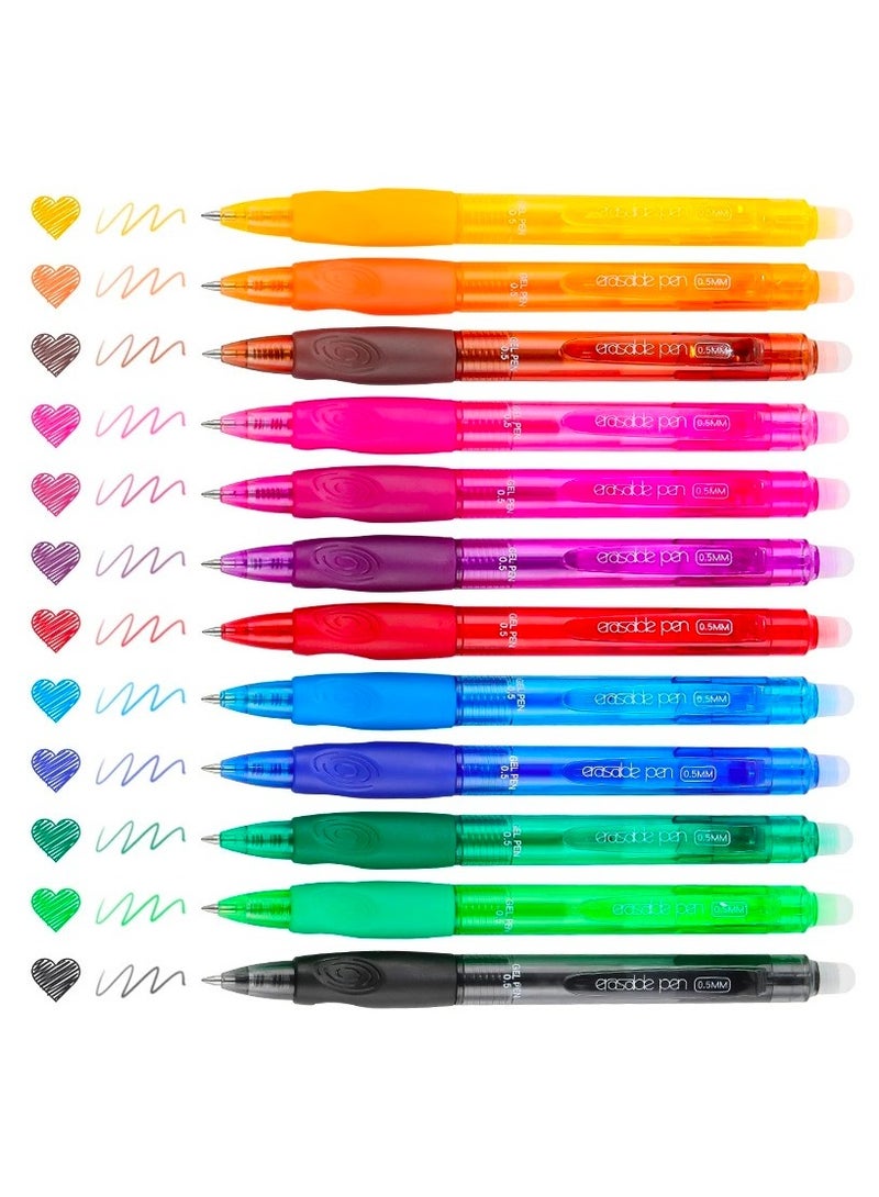 Retractable Erasable Gel Pens, 12-Color Gel Pens With 0.5mm Fine Tip for Writing, Drawing And Note - Image 4