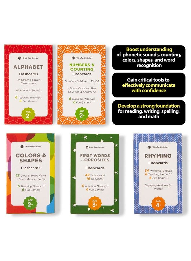 Think Tank Scholar Flash Cards For Preschool Pre K And Kindergarten Set Of 5 180 Cards Learn Alphabets Colors Number Shapes Animals & Sight Words Educational Flashcards For Kids 25 Years  - Image 4