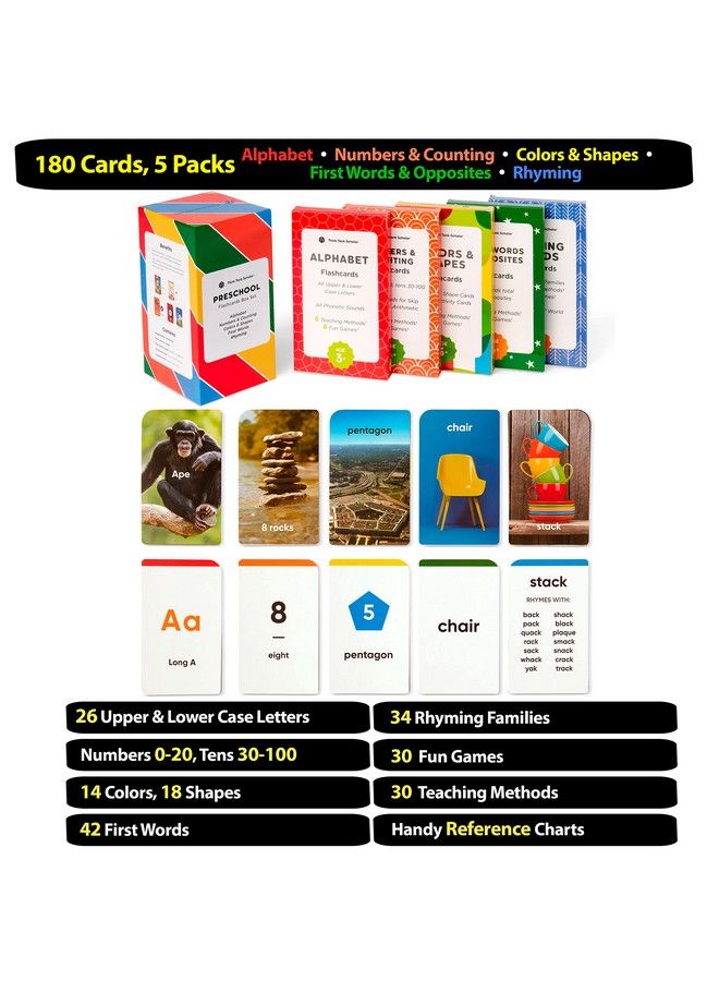 Think Tank Scholar Flash Cards For Preschool Pre K And Kindergarten Set Of 5 180 Cards Learn Alphabets Colors Number Shapes Animals & Sight Words Educational Flashcards For Kids 25 Years  - Image 3