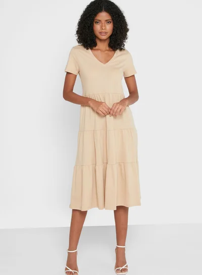 NOISY MAY V-Neck Midi Tier Dress