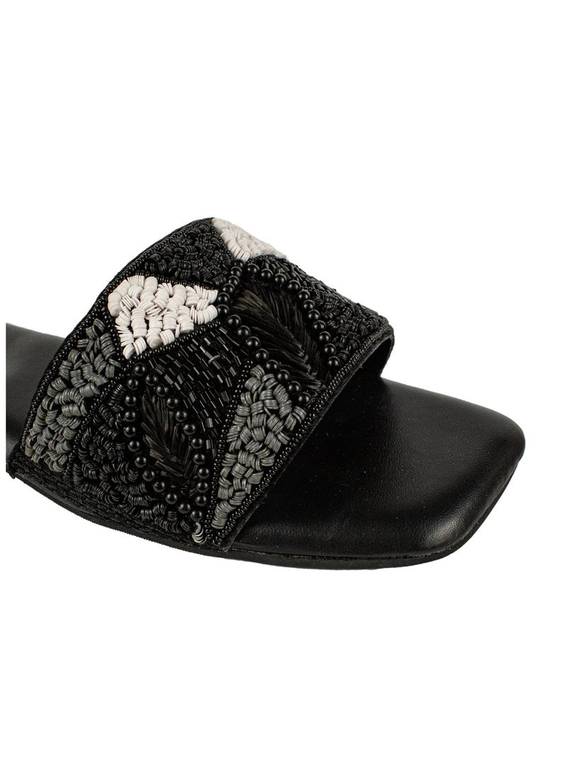 Dollar's Fashion S212F - Women Sandals | Handcrafted Flat Slippers | Comfortable Daily Wear Flats | Casual Slippers (Black) - Image 2