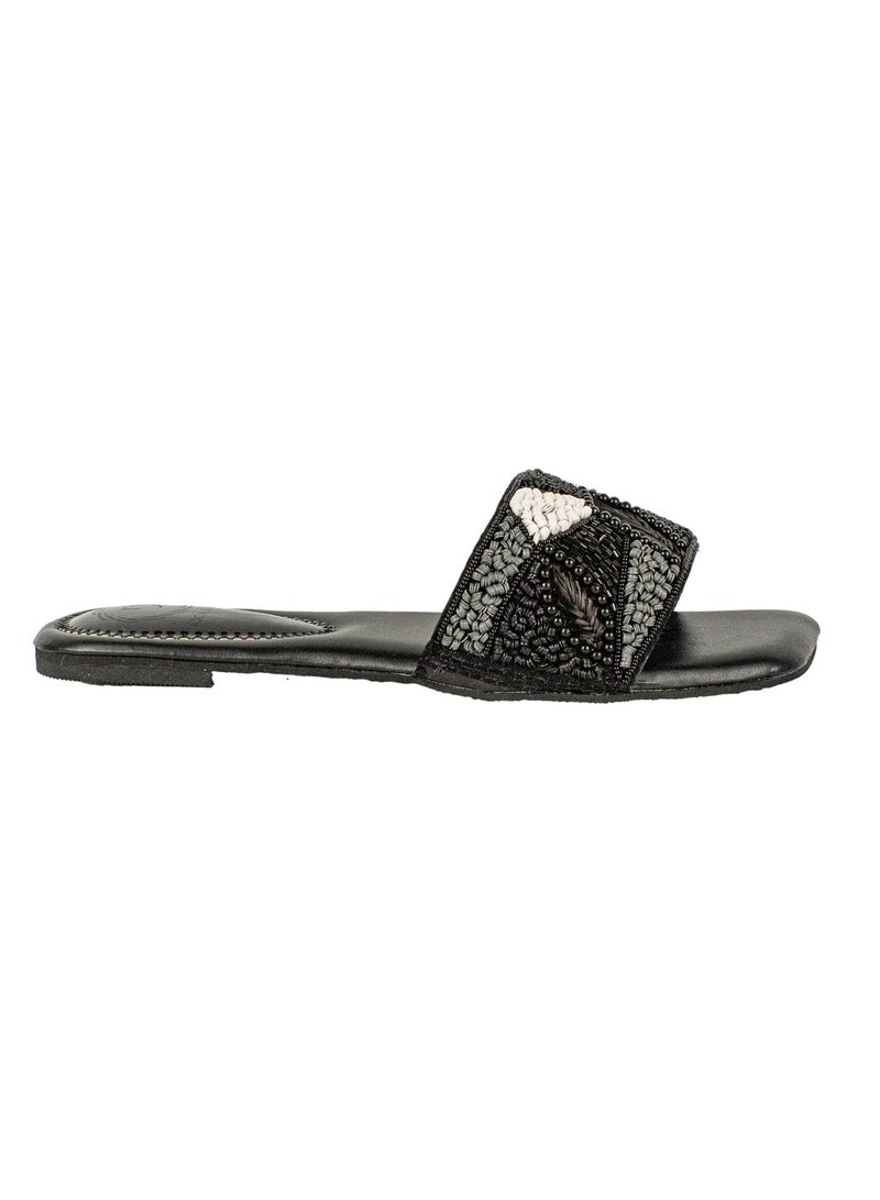 Dollar's Fashion S212F - Women Sandals | Handcrafted Flat Slippers | Comfortable Daily Wear Flats | Casual Slippers (Black) - Image 3