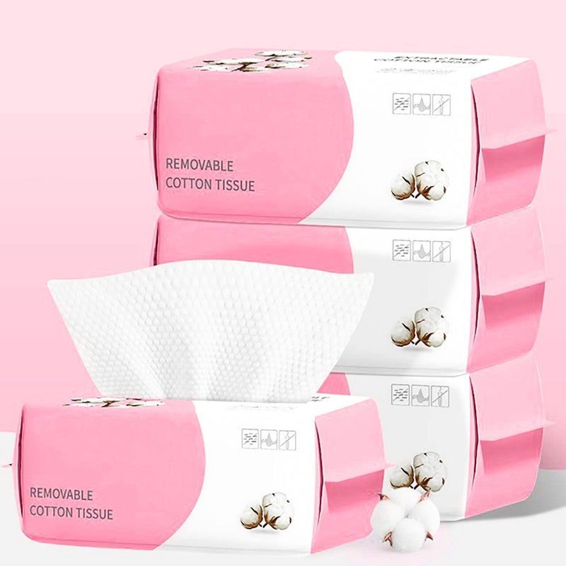 Disposable Face Towel 100 Count for Washing Soft Cotton Dry Wipes Facial Cloths Towelettes for Washing and Drying Facial Tissue for Cleansing Skincare and Makeup Remover 4 Pack