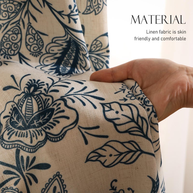 ISAENNE Vintage Linen Semi Blackout Blue Floral Curtains,Cottage Western Home Decor Curtain with Grommets for Living Room Bedroom Kitchen Window,2 Panels 65 Inches Wide by 63 Inches Long -Ruyi B - Image 5