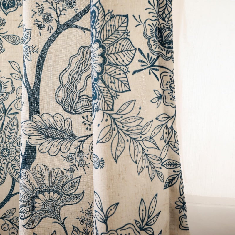 ISAENNE Vintage Linen Semi Blackout Blue Floral Curtains,Cottage Western Home Decor Curtain with Grommets for Living Room Bedroom Kitchen Window,2 Panels 65 Inches Wide by 63 Inches Long -Ruyi B - Image 1