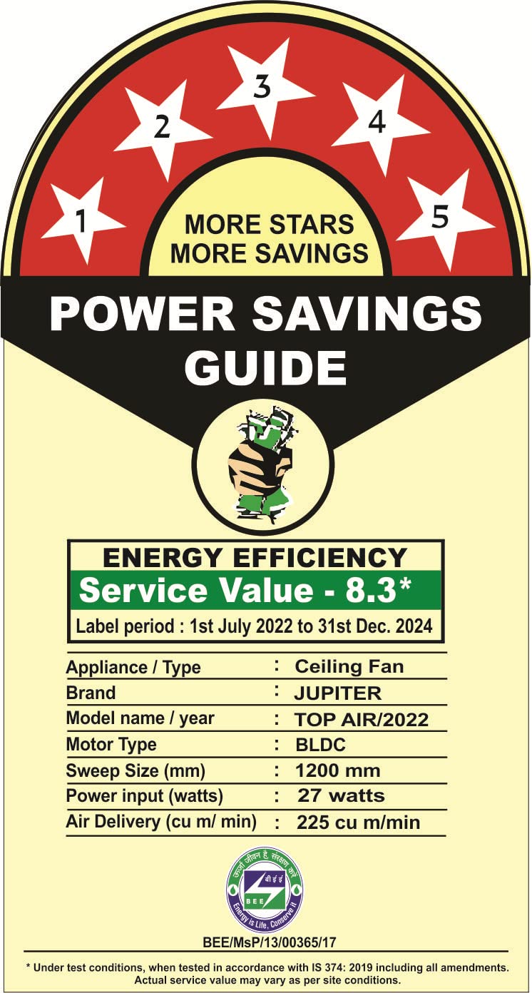 Jupiter Top Air 3 Blades BLDC Motor 1200 mm Energy Efficient 5 Star Energy Saver High Speed Decorative Ceiling Fan Regulator Controlled Royal Ivory - Image 3